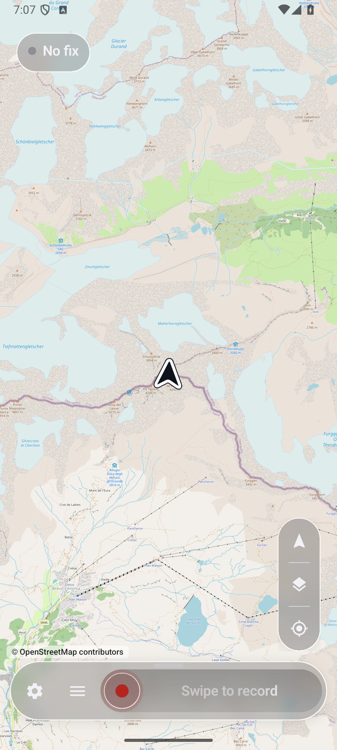 FluxMap development preview in Flux Glass New home: Matterhorn map, glass controls and recording dock